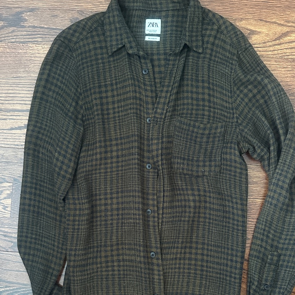 Zara Men's Dark Brown Plaid Shirt